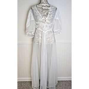 NWT ⁠Vintage Val Mode Sheer White Peignoir Robe Lace Applique Bridal Size Small